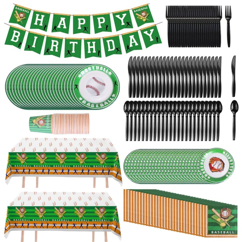 171Pcs Baseball Party Supplies Kit Baseball Birthday Party Disposable Dinnerware Set Baseball Themed Party Tableware Decorations Cups Plates Napk (Option: Baseball Party Supplies Kit)