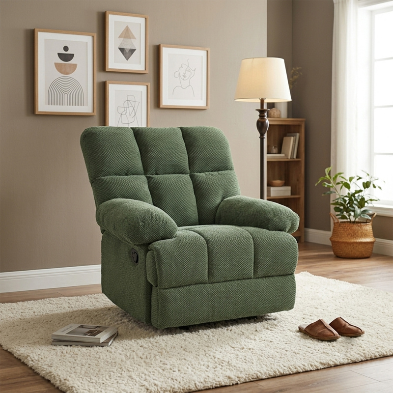 Modern Manual Rocker Recliner Chair, with nubby upholstery Fabric for Living Room (Option: Dark green)