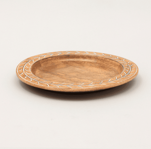 Handcrafted 13inch Wood Charger Plate Wooden Dinning Placemat Artisan Wood Tableware (Color: Brown)