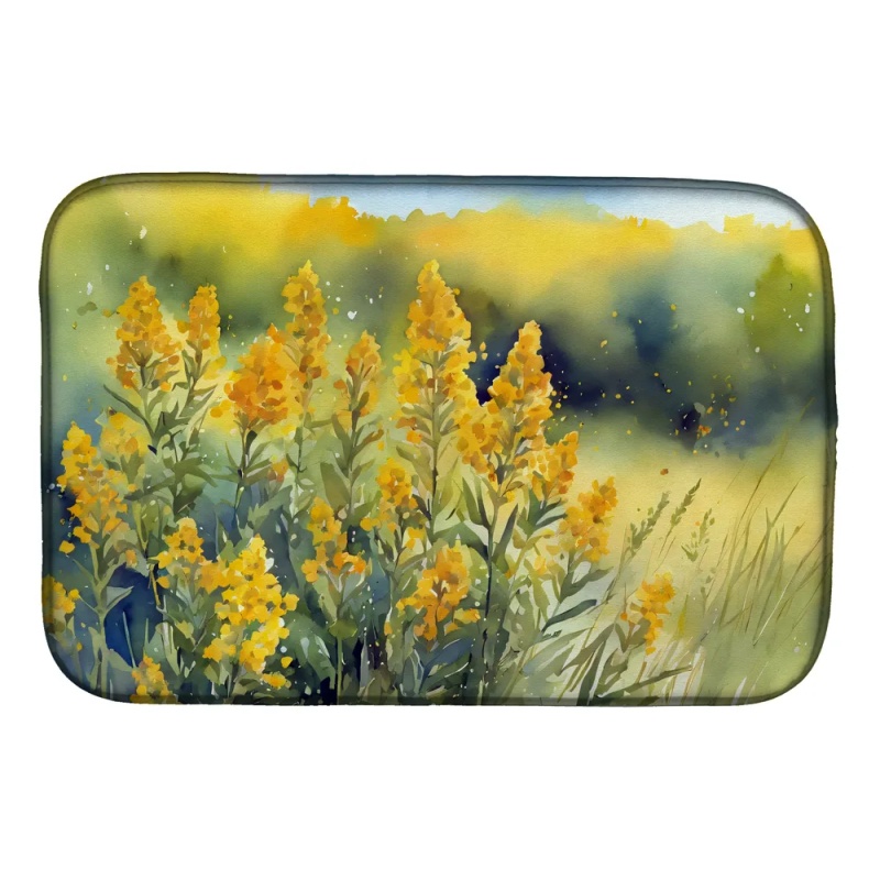 Nebraska Goldenrod in Watercolor Dish Drying Mat Absorbent Dish Drying Mat Pad for Kitchen Counter Dish Drainer Mat for Countertop, 14 x 21", Mul (Option: Default)